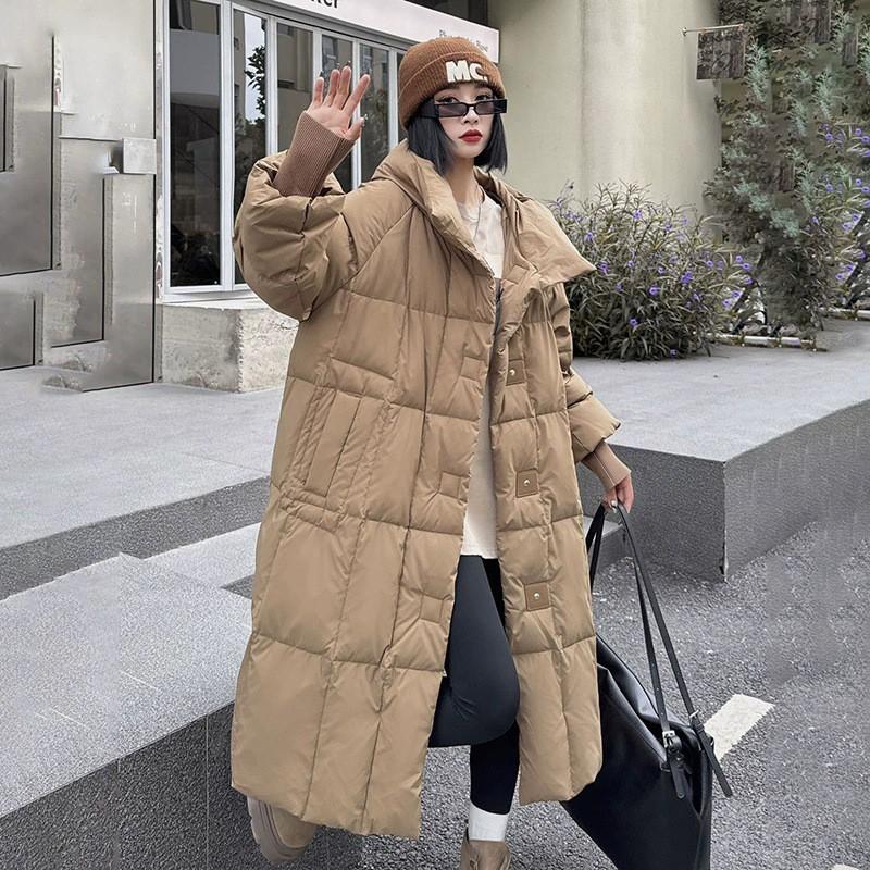 Womens Oversized Long Hooded Down Coat Winter Warm Plus Size Duck Puffer Over-Knee Outerwear