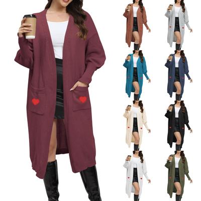 Женская повседневная мода удобный свободный вязаный свитер с нашивками Lazy Love с двумя карманами свитер кардиган