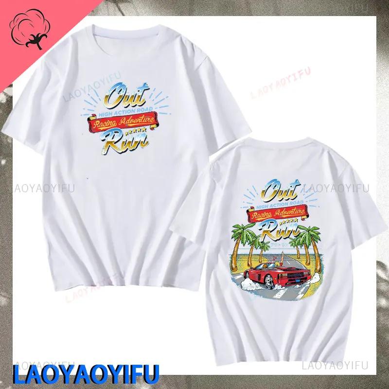 Винтажная футболка 90-х Out Run Camisas Мужская мода Олдскул Япония Аркадные топы Hombre Видеоигра Outrun Футболка Топ Camisas