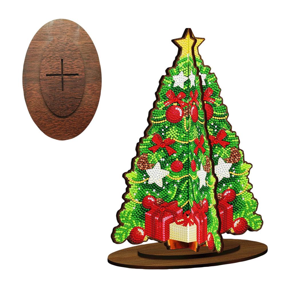 Diy  Painting Christmas Tree Three-Dimensional Display Sign, Diamond Dot Painting  Wood Table Display