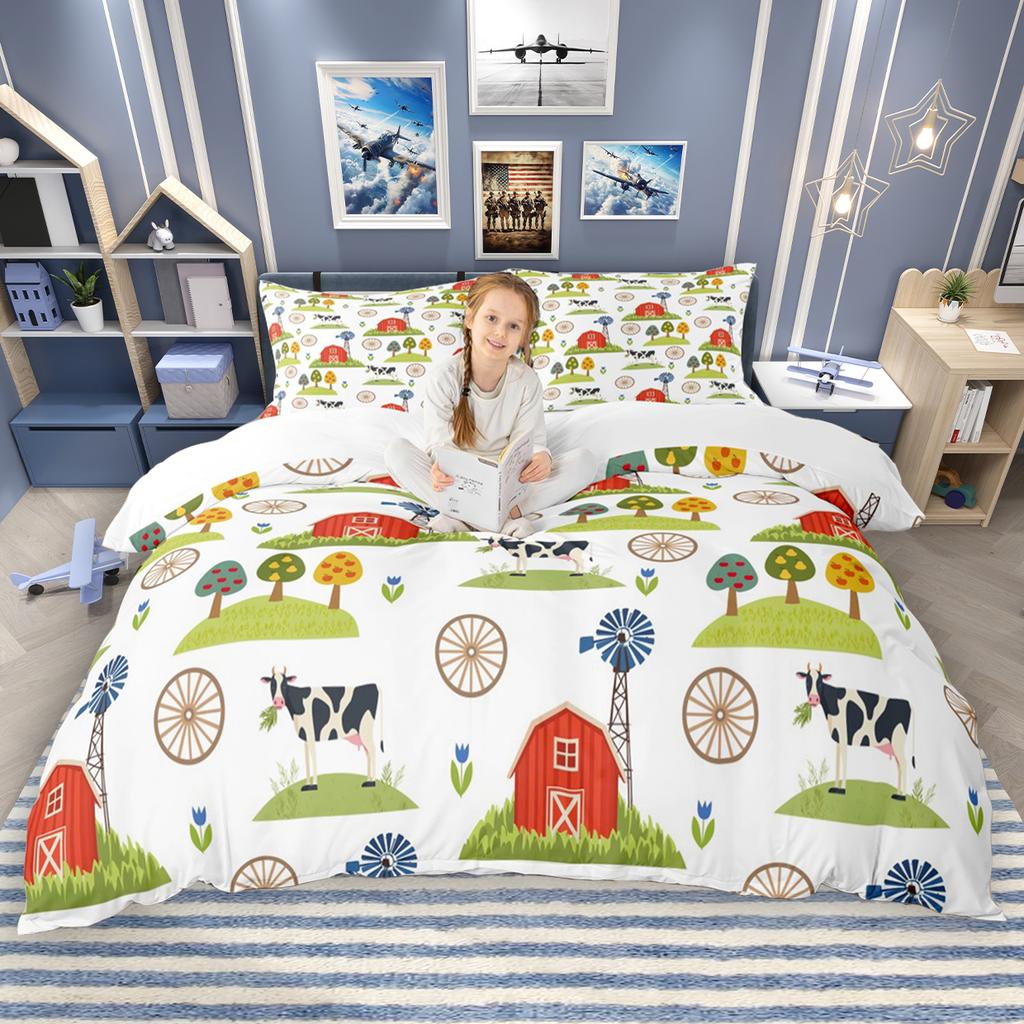 Homewish Милый Животный Комплект Пододеяльников 2 шт./3 шт. Для Детей Мальчиков Девочек Лягушка Собака Корова Комплект Постельного Белья Кролик Кошка Лиса Комплект Чехлов для Одеял
