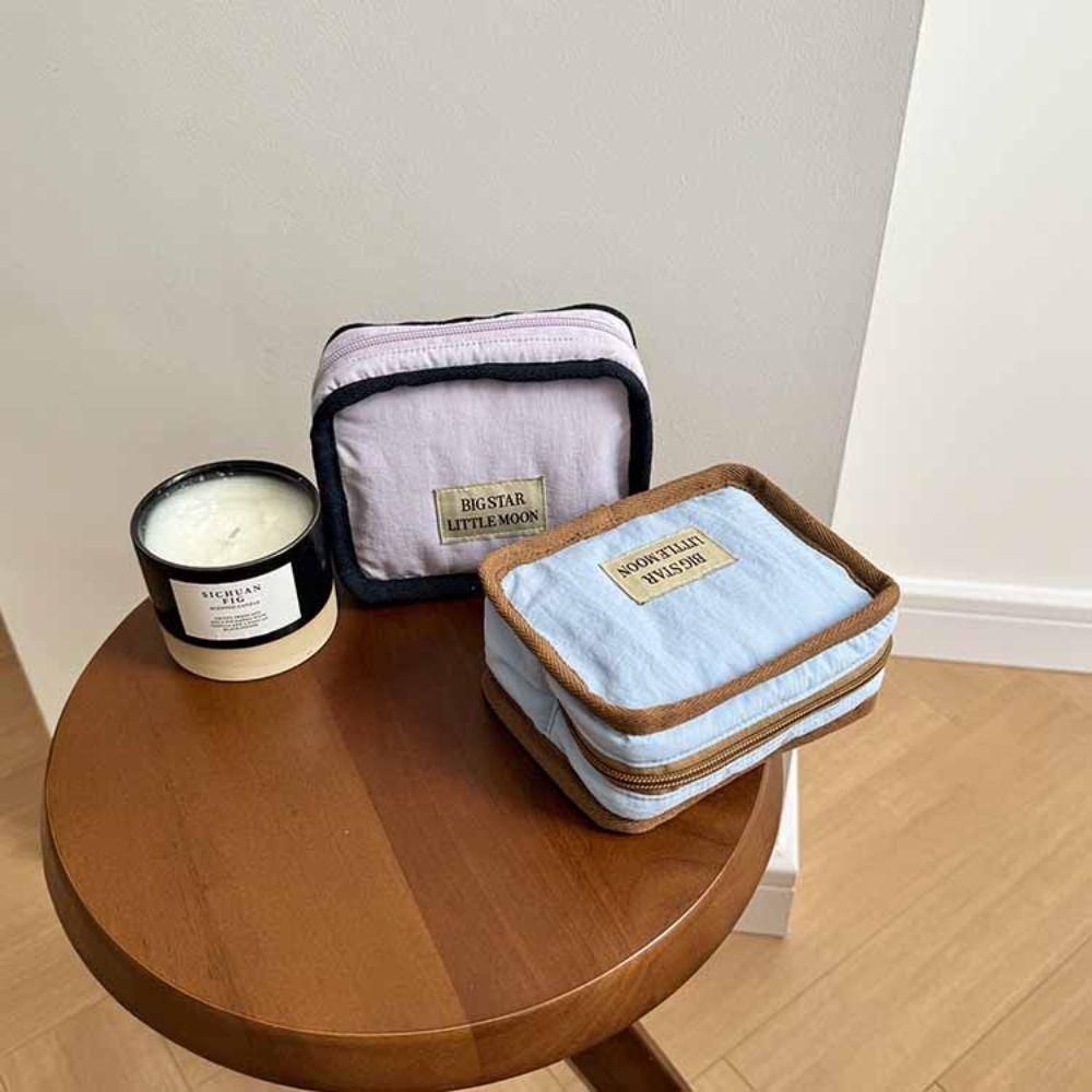 Portable Contrast Color Cosmetic Bag Korean Style Zipper Pouch Solid Color Coin Purse Wallet Lightweight