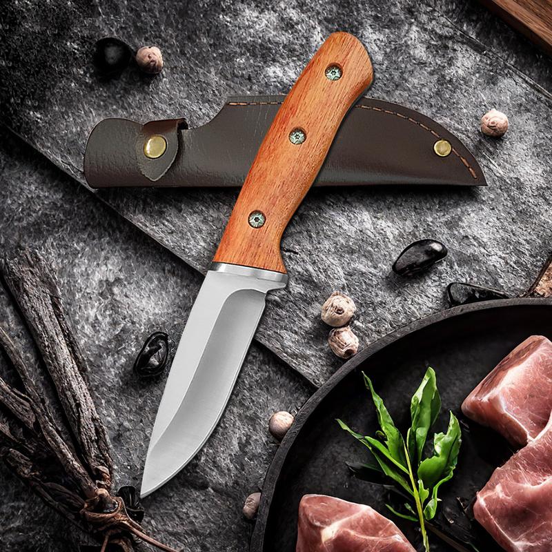 Кухонный нож с деревянной ручкой Full Tang, тесак для мяса, поварской нож, нож для нарезки стейков, овощей, рыбалки с ножнами