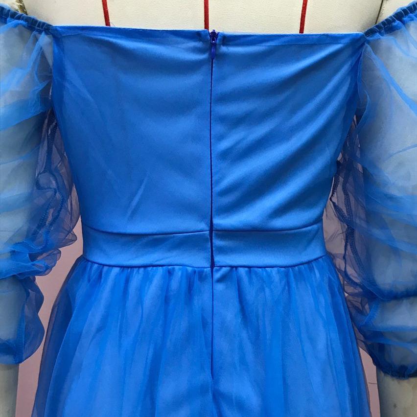 Женское свадебное платье с открытыми плечами из сетки, платье с рукавами-фонариками, разрезом до бедра и корсетным бюстье, сексуальное вечернее платье, подчеркивающее фигуру