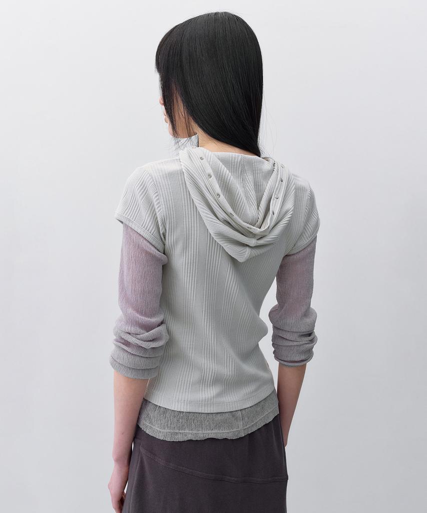INSILENCE WOMEN Slim Snap Hoodie Top Light Grey