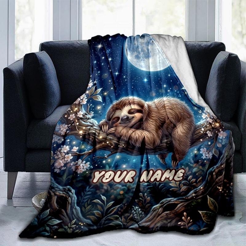 1PC Custom Name Moonlit Sloth Dreams blanket versatile,all-season throw suitable for the living room,bedroom,camping,travel,and gift