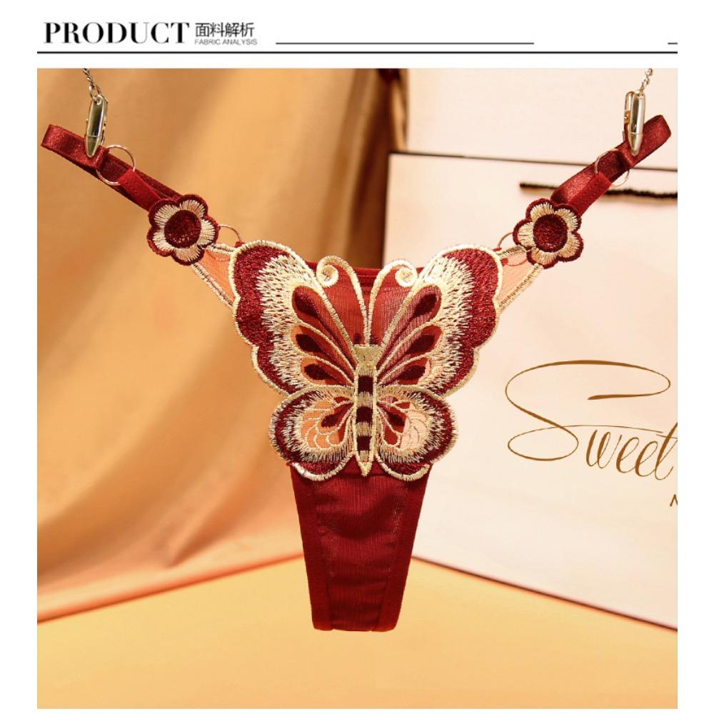 Элемент бабочки, регулируемый с женским нижним бельем большого размера, сексуальная горячая перспективная вышивка, соблазнительная японская стринги с низкой талией