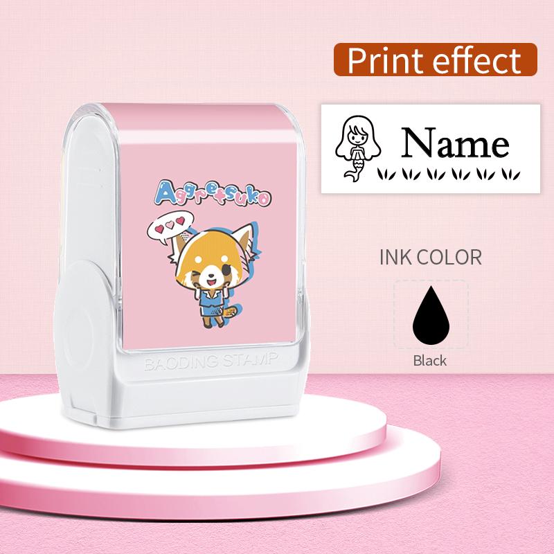 Custom Aggressive Retsuko Name Stamp with Waterproof Ink Designs, Self-Inking Signature Seal for Marking School Supplies