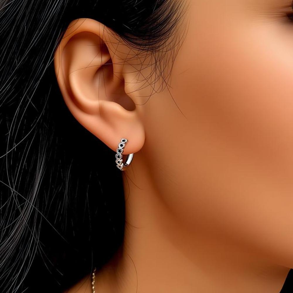 Black Awn Ювелирные серьги-кольца в форме сердца с черным камнем для женщин