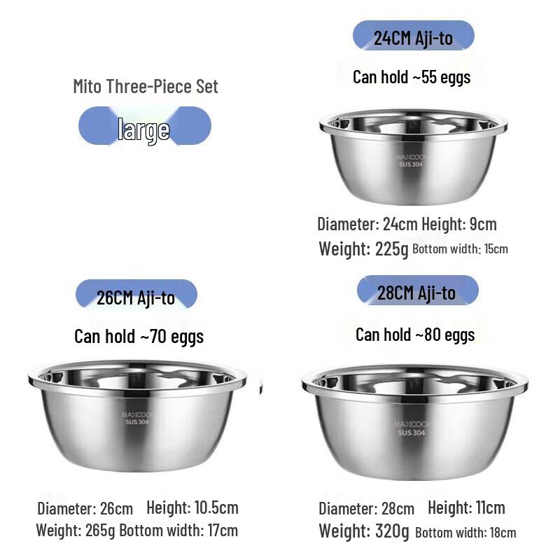 Meichu 304 Stainless Steel Kitchen Prep Bowl Set