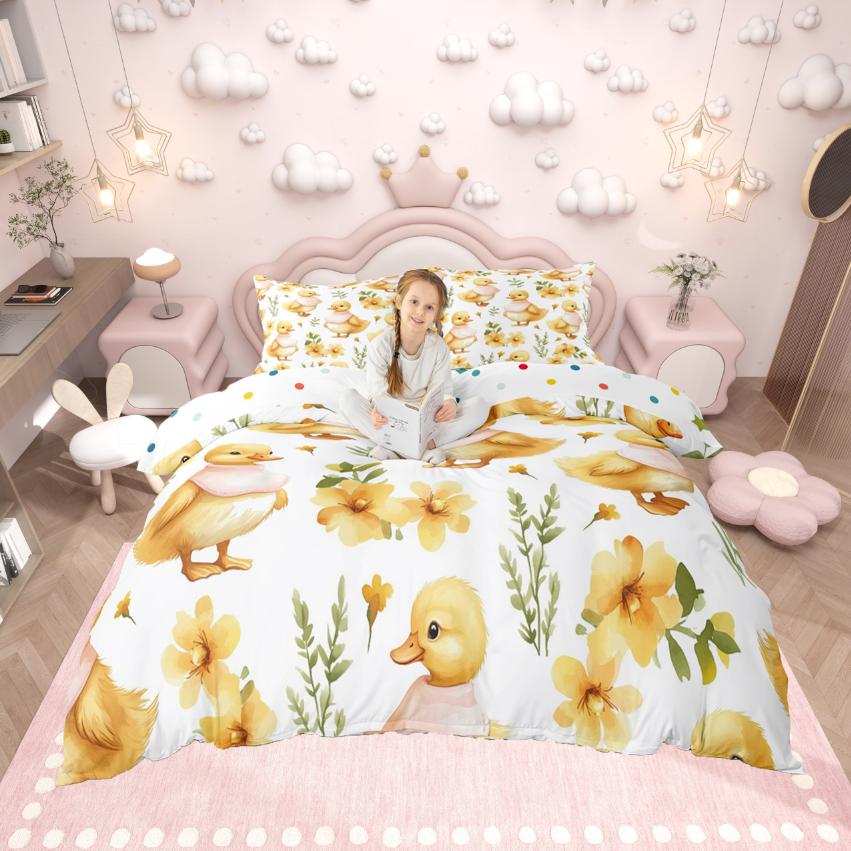 Homewish Ржаной Комплект Пододеяльника с УткамиЦветочный Комплект Покрывала с Country FlowerБело-Желтый Комплект Постельного Белья Для Мальчиков Подростков
