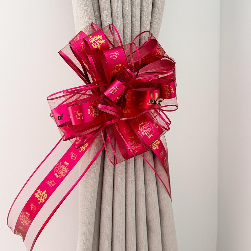 Snow Yarn Ribbon Pull Flowers for Wedding Room & Car Decorations