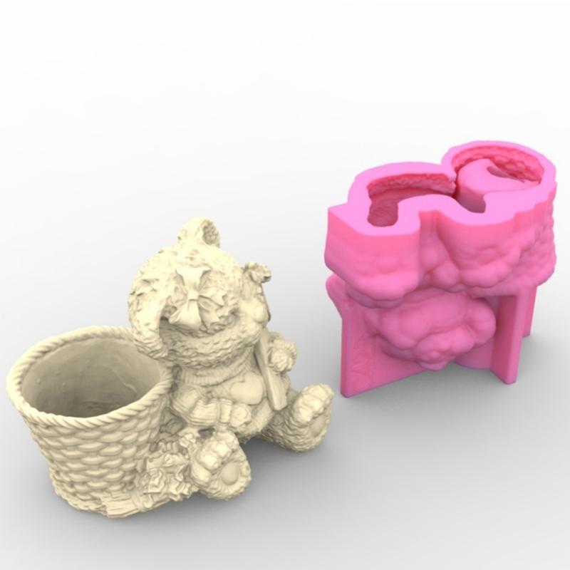 Любовь маленький медвежонок гипсовый цветок силиконовая форма эпоксидная смола литейная форма сочная ваза цементная форма держатель для ручек