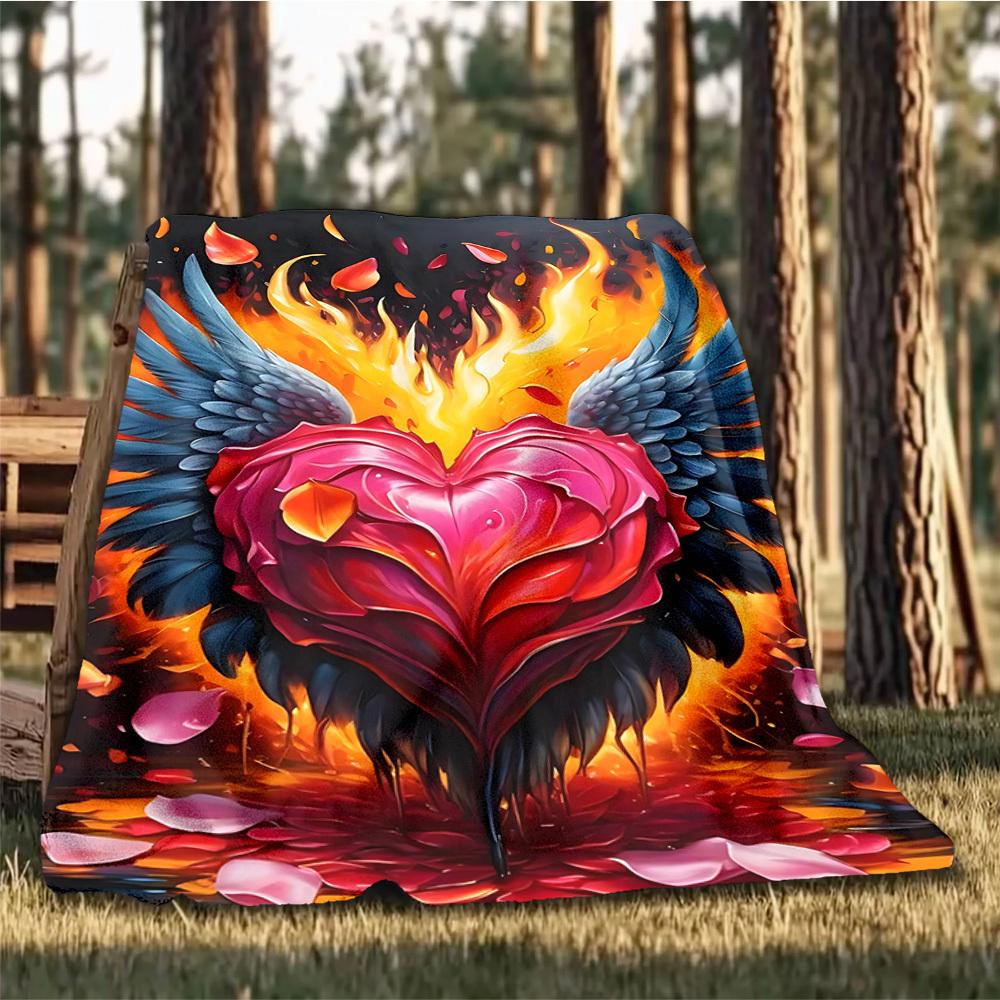 1pc Flaming Rose Wings Outdoor Flannel Blanket Soft All Season Polyester Throw , Perfect for Picnics & Travel , Picnic Accessory