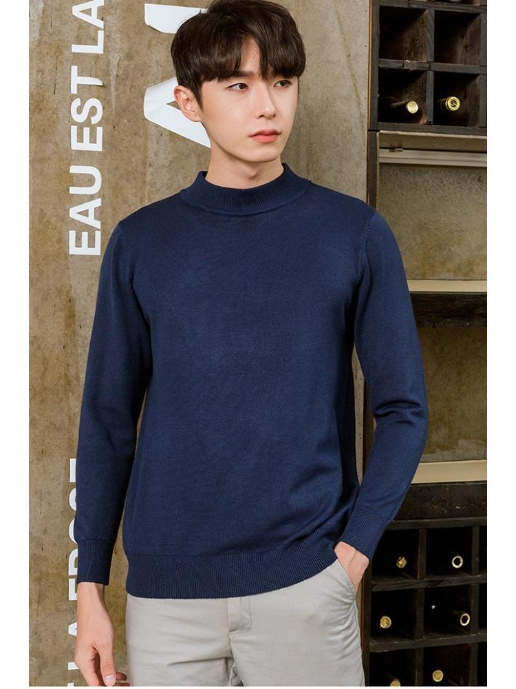 Мужской вязаный свитер с полуворотником, мягкий, прилегающий к телу, однотонный, повседневный, теплый, с длинным рукавом, универсальный, шерстяной, для ношения под низ, модный