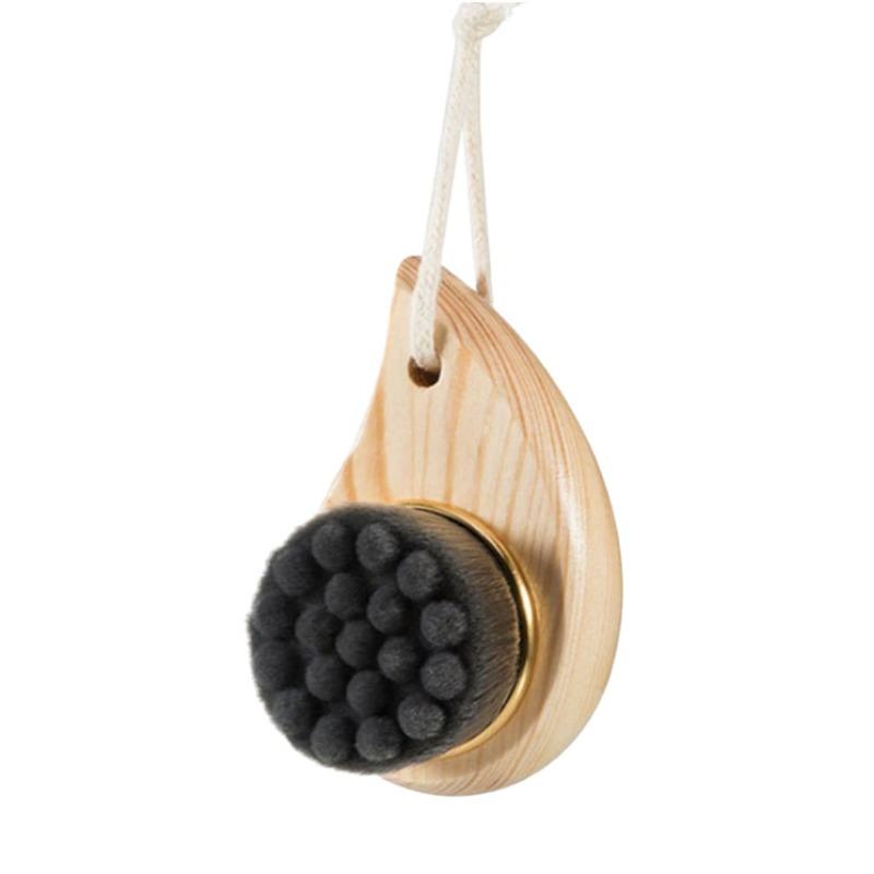 Wooden Handle Comma-shaped Super Soft Facial Cleansing Brush, Manual Facial Cleansing Brush