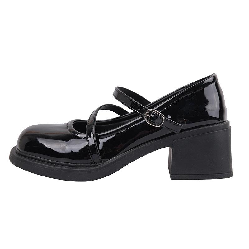 Черные французские туфли Мэри Джейн из кожи, женские летние новые универсальные туфли с круглой головкой и толстым каблуком в стиле ретро