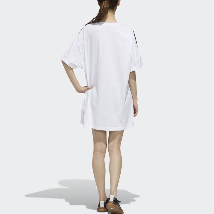Adidas Платье SS с логотипом, полосками, повседневное, спортивное, свободное, дышащее, с круглым вырезом, коротким рукавом, женские платья, белое, FJ6882