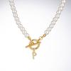 Zircon Crystal Initial A-Z Letter Pendant Necklace for Women Toggle Clasp Imitation Pearls Necklaces Wedding Jewelry Gift