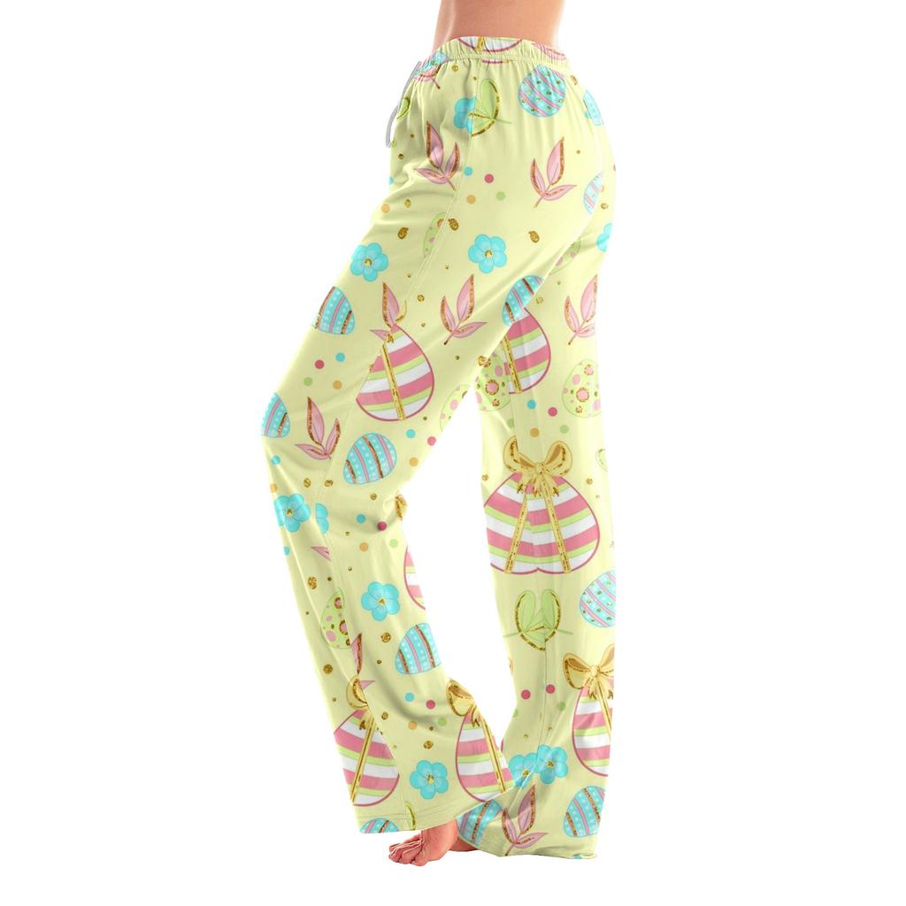 Женские пижамные штаны, одежда для сна, повседневные брюки с эластичной резинкой на талии, удобные прямые свободные брюки для йоги