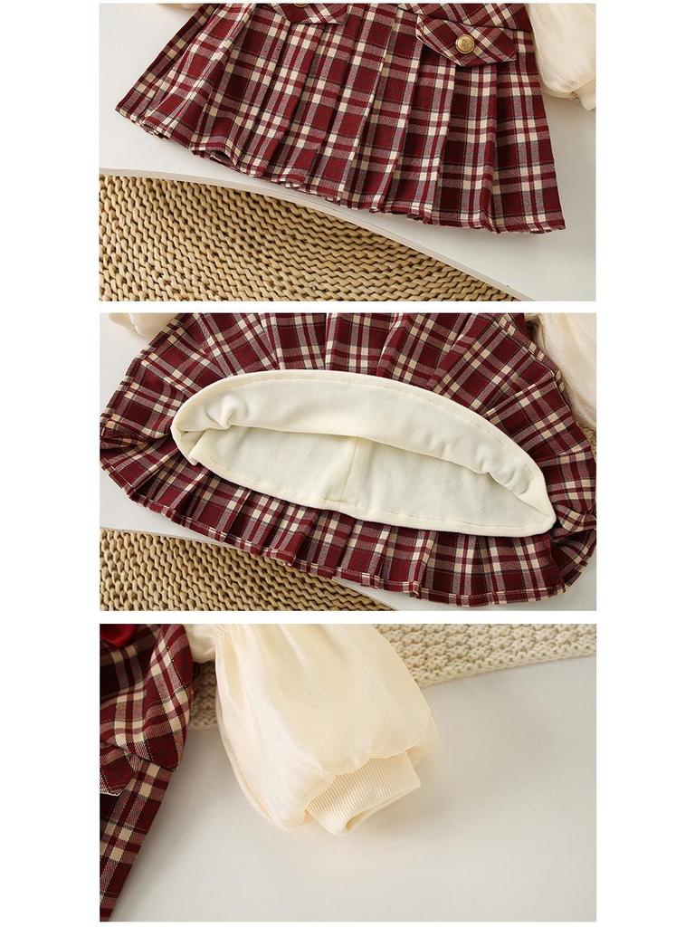 Клетчатое платье на флисовой подкладке для девочек - стиль Британской академии для осени/зимы