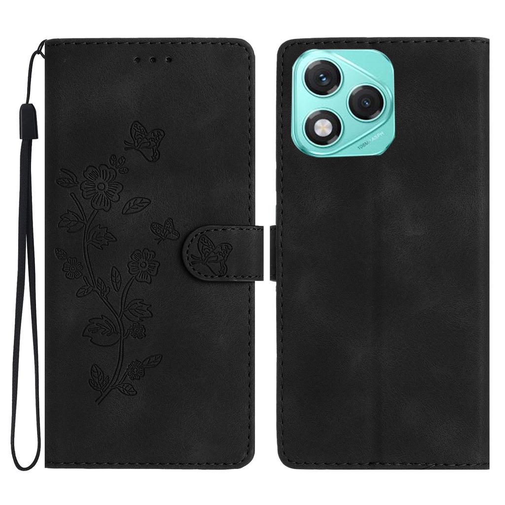 For Honor 400 Lite 5G Case Leather Imprinted Flower Phone Cover Wallet with Wrist Strap