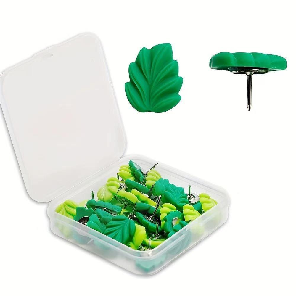 50pcs Plastic Colored Push Pins Green Leaves Shape Thumb Tacks PP Metal Push Pins  School Stationery