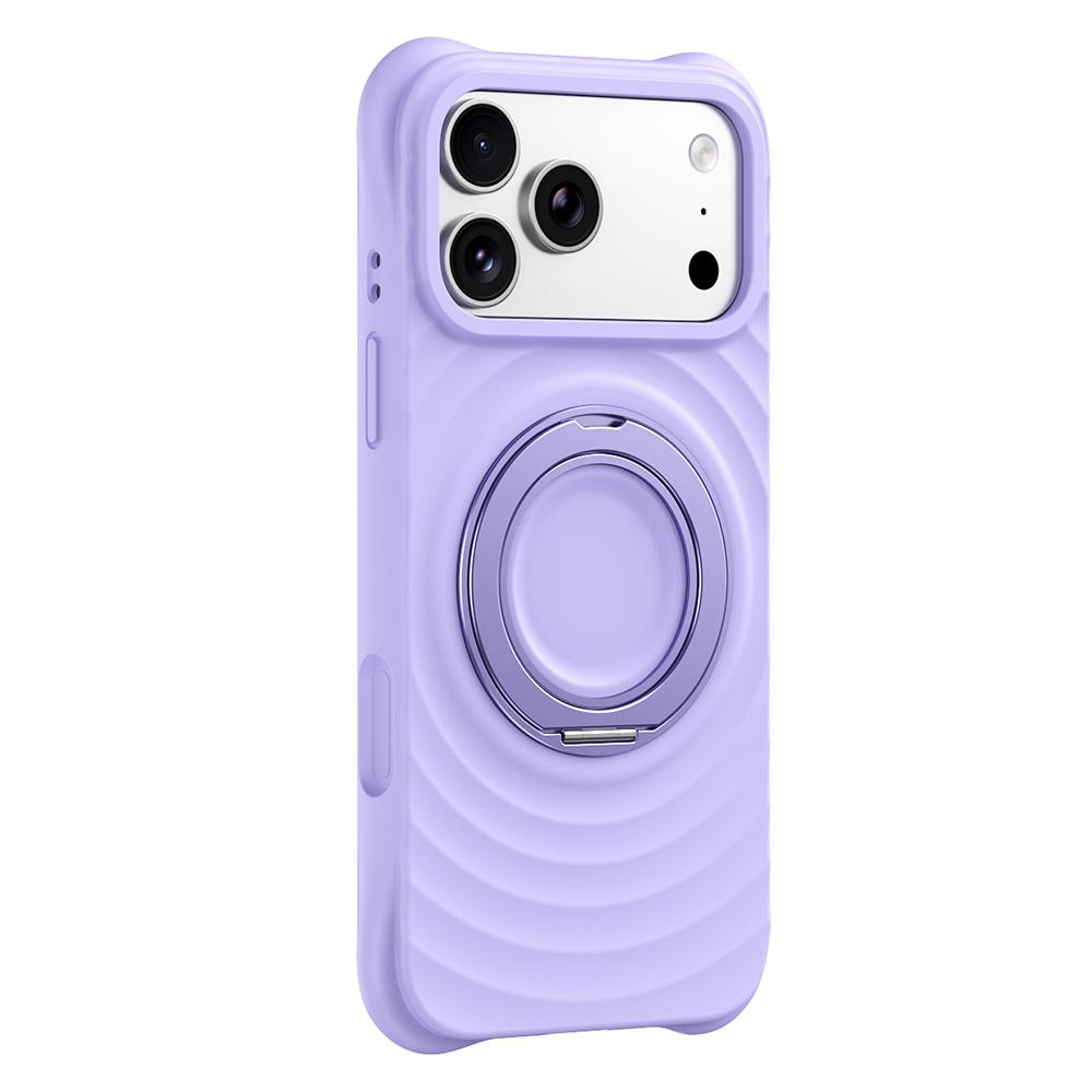 For iPhone 17 Pro Magnetic Case Rotating Kickstand Ripple Texture Liquid Silicone Shockproof Phone Cover