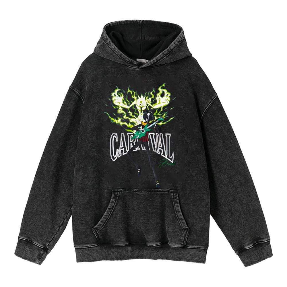 Худи с принтом Luffy & Zoro из аниме, washed vintage, 440 г - Ретро хлопковая уличная толстовка
