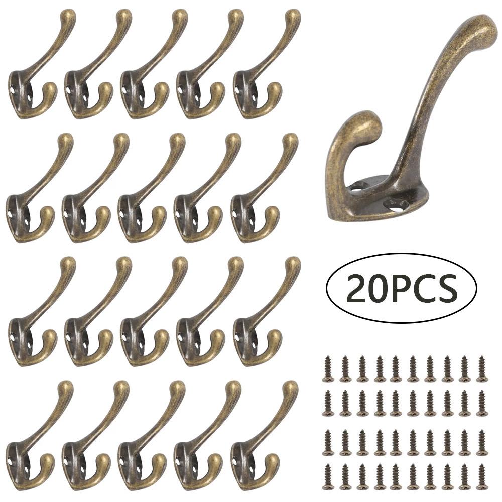 10/20Pcs Coat Hooks Wall Mounted Heavy Duty Dual Coat Rack Bronze Vintage Clothes Hanger With Screw for Door Coat Hooks Bathroom