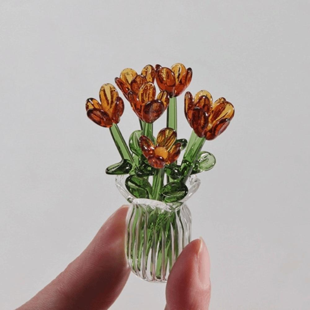 Simulation Flower Glass Flower Decor Lovely Glass Flower Bouquet for Home Room Decoration