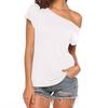 Korean Style Casual Women's Slanted Neck Off-Shoulder Irregular Short-Sleeve T-shirt