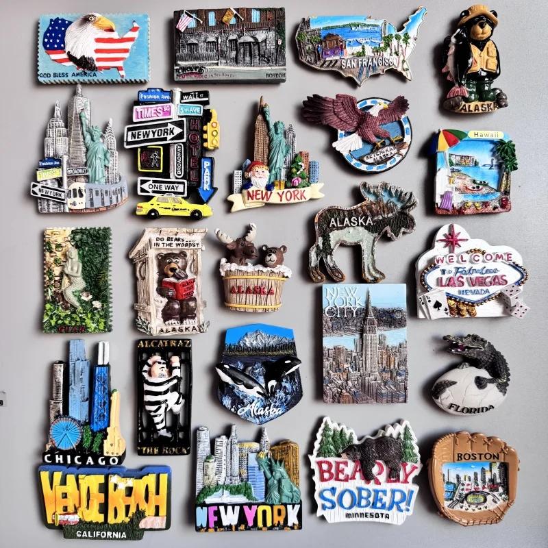 США Магниты на холодильник Туристические сувениры Бостон Аляска Нью-Йорк Чикаго Магнитные наклейки на холодильник Подарки для путешествий Украшения