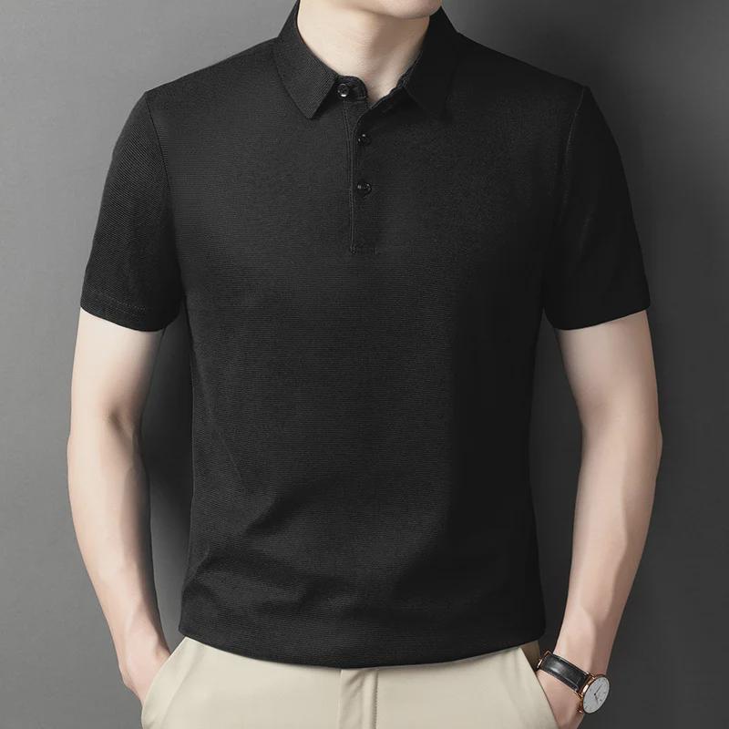 Мужская рубашка-поло из вафельной трикотажной ткани с коротким рукавом — деловая повседневная летняя одежда для отцов среднего возраста