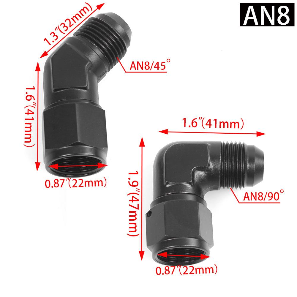 4AN 6AN 8AN 10AN 12AN Flare 90 Degree 45 Degree Fitting Female/Male Union BLACK