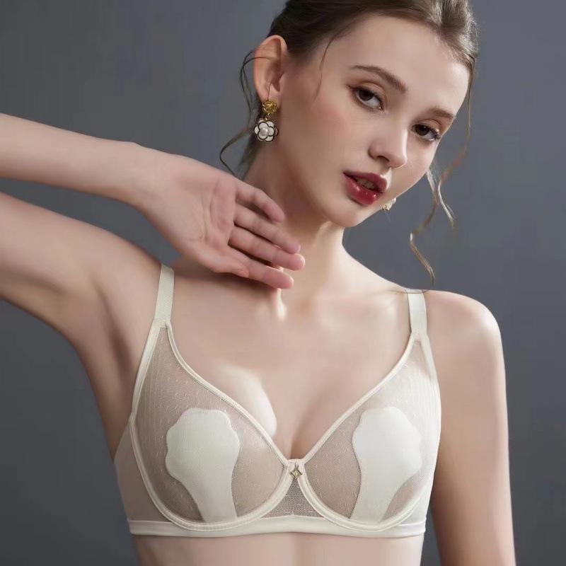 Women's Sexy Mesh Breathable Underwear: Super Thin, Rabbit Ear Design, Anti-Protrusion, Soft Underwire Bra for a Smaller Chest Look.