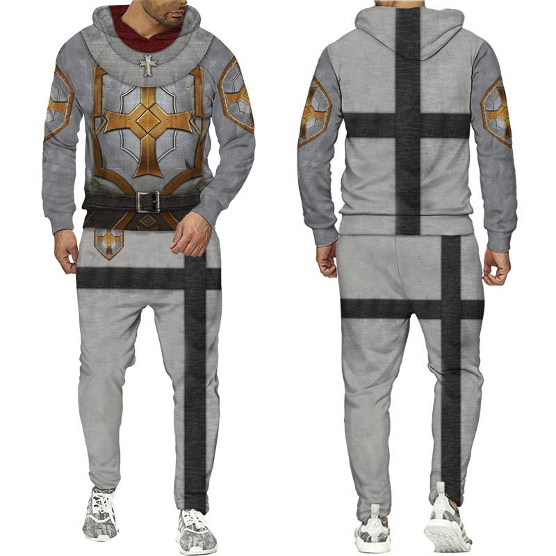 Новейшая толстовка с 3D принтом рыцарей тамплиеров/набор в стиле Харадзюку, уличная одежда в стиле хип-хоп, костюм, крутые мужские толстовки + брюки, спортивный костюм, комплект