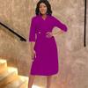 Женская одежда больших размеров осень и зима новый костюмный воротник однотонное темпераментное плиссированное платье