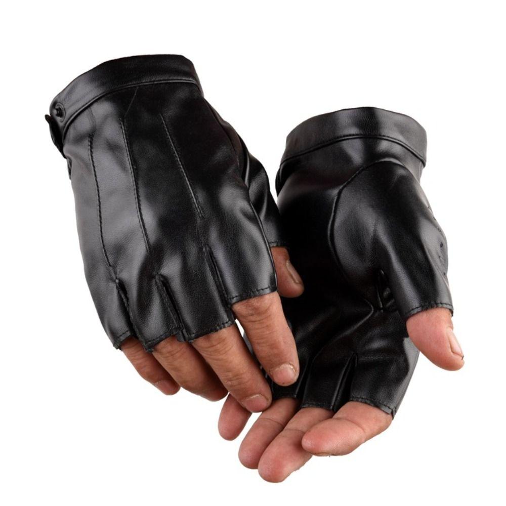 Крутые кожаные перчатки для вождения Панк-перчатки для выступлений Модные митенки без пальцев Вечеринка