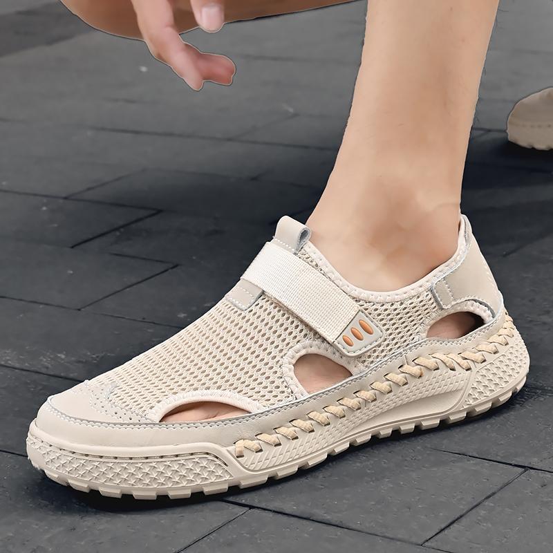 Fashion Classic Style Men's Summer New Handmade Mesh Breathable Sandals 2024 Fashionable Outdoor Men's Beige Comfortable Casual Shoes