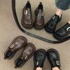 Loafers Women's 2025 Spring New Retro Brown Velcro Single Shoes Platform Heightening British Style Small Leather Shoes