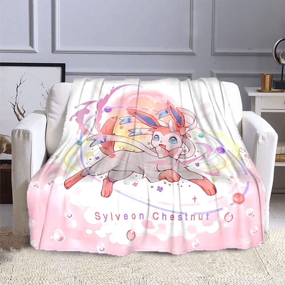 Cute Sylveon Eevee Pink Blanket for Couch or Bed - 3D Pattern Decor Blanket - Cozy Soft Fuzzy Blankets Suitable for All Seasons