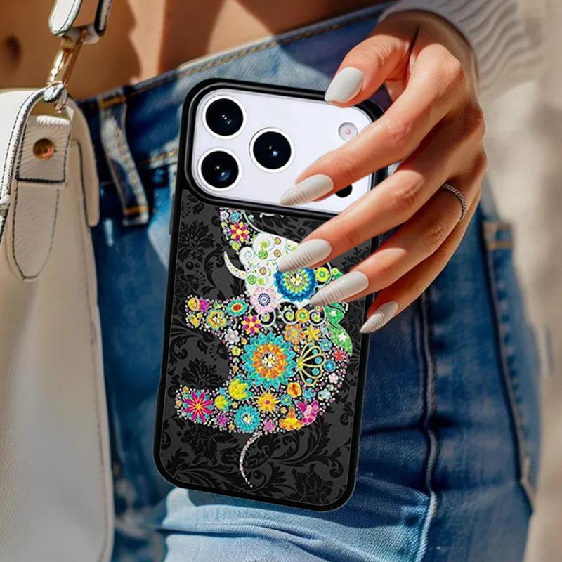 Colorful Retro Flower Elephant Phone Case For iPhone 17 Air 14 15 13 12 Max Cover For Apple 14 15 16 16e 11 Pro Max Plus Coque