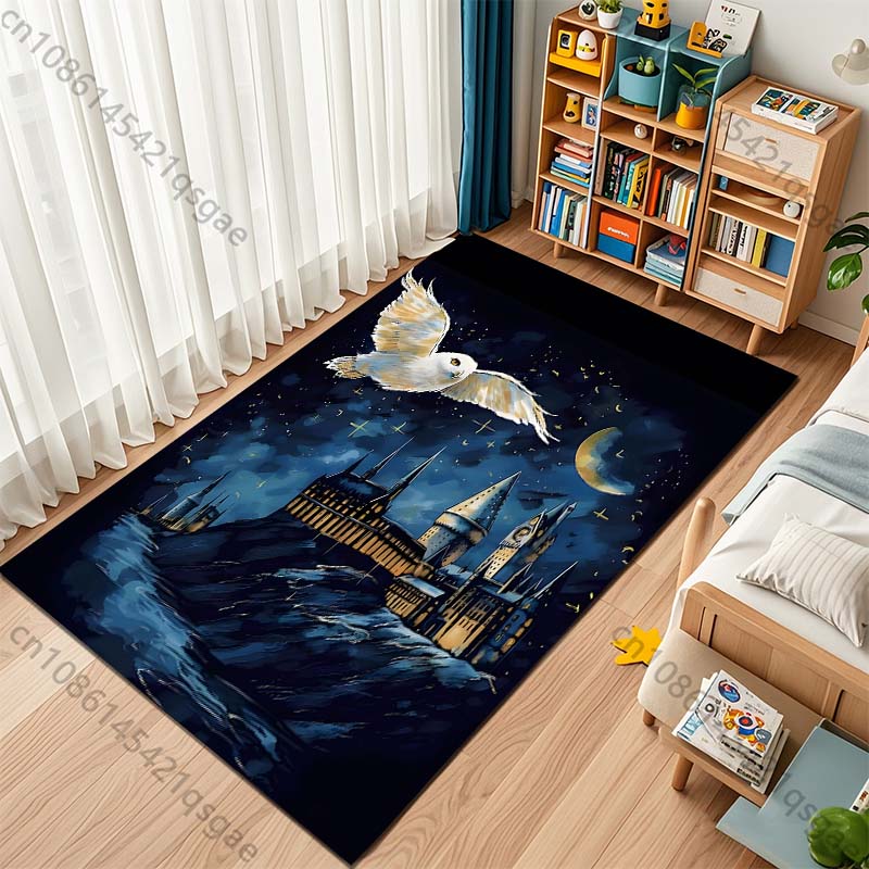 Magic Academy Owl Print Rug Carpet for Living Room Children Bedroom Mat Sofa Doormat Floor Rug Home Decor Anti Slip Mat for Gift