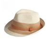 Summer Foldable Straw Fedora Hat Unisex Panama Beach Sun Hat Packable Trilby Cap with Braided Band for Men Women