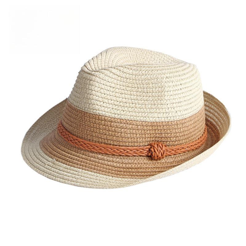 Summer Foldable Straw Fedora Hat Unisex Panama Beach Sun Hat Packable Trilby Cap with Braided Band for Men Women
