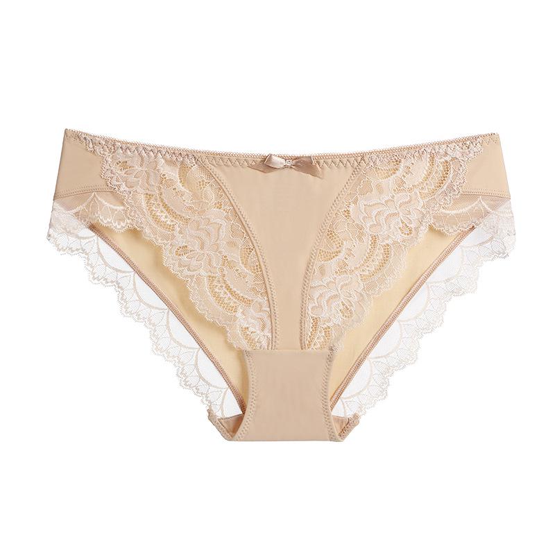 European & American Low-Rise Lace Ice Silk Panties - Women's Sexy Underwear with Cotton Crotch