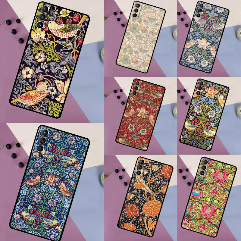 Чехол William Morris Strawberry Thief для Samsung Galaxy S22 S23 S24 Ultra S9 S10 Plus Note 10 20 Ultra S20 S21 FE