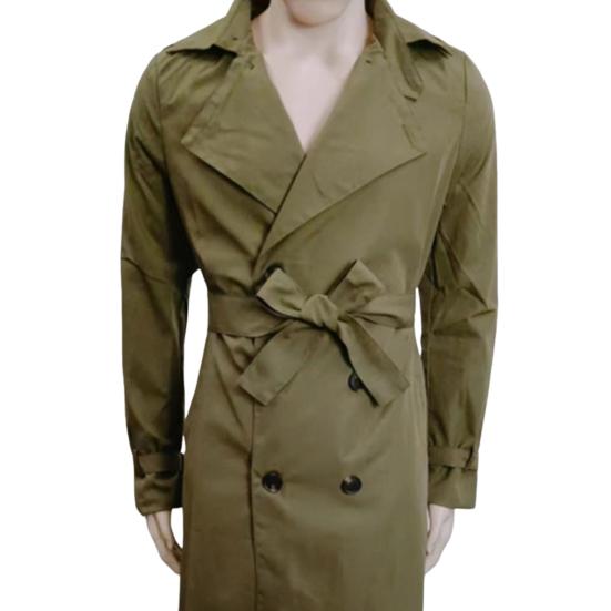 Men Trench Coat Lapel Long Sleeve Solid Color Windbreaker Double Breasted Long Style Outdoor Business Outwear