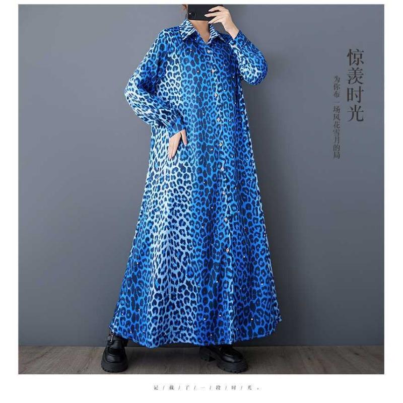 Свободные литературные большие размеры модные леопардовые принты средней длины темпераментные повседневные платья